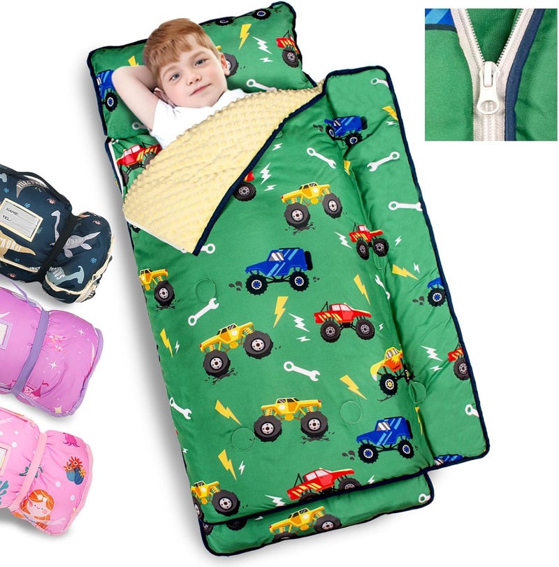 PRIMLECT Toddler Nap Mat Extra Large Thickened 55''x35'', Soft Sleeping Bag with Detachable Minky Blanket and Pillow, Portable for Daycare, Preschool, Kindergarten, Travel, Boys and Girls - Image 1